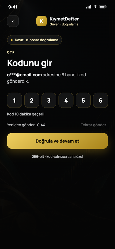 E-posta OTP doğrulama ekranı