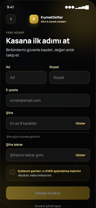 Hesap oluşturma ekranı